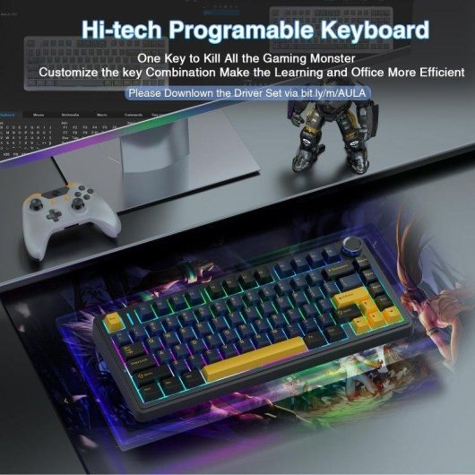 Teclado Aula F75 mecánico compacto 75% tri-modo RGB con rueda