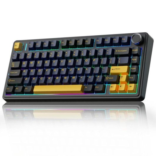 Teclado Aula F75 mecánico compacto 75% tri-modo RGB con rueda