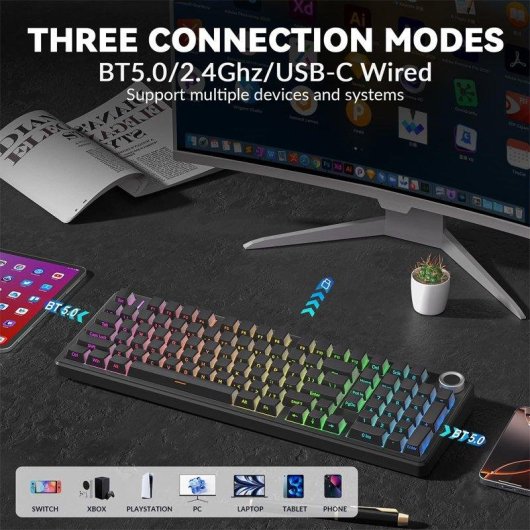 Teclado Aula F99 Pro mecánico inalámbrico silencioso RGB 96% compacto