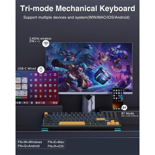 Teclado Aula F87 mecánico wireless TKL RGB hot-swappable español