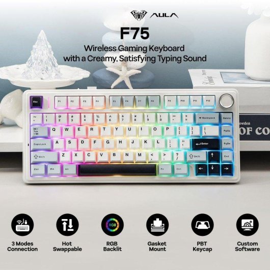 Teclado Aula F75 mecánico gaming inalámbrico 75% gasket hot-swap
