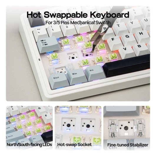 Teclado Aula F75 mecánico gaming inalámbrico 75% gasket hot-swap