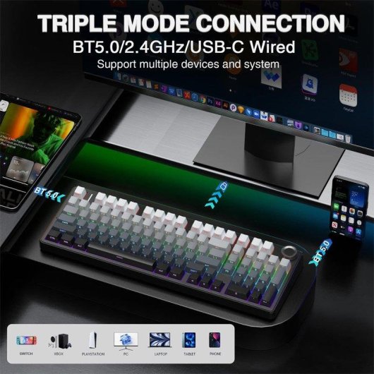 Teclado Aula F99 Pro mecánico inalámbrico tri-modo con RGB y hot-swap