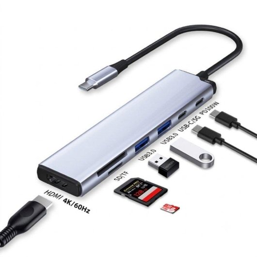 Hub USB-C Dam Electronics 7 en 1 – HDMI 4K60, PD 100W