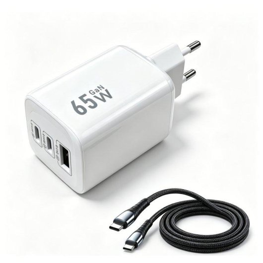 Carregador GaN 65W Dam Electronics 3 portas USB-C PD 3.0 QC 3.0