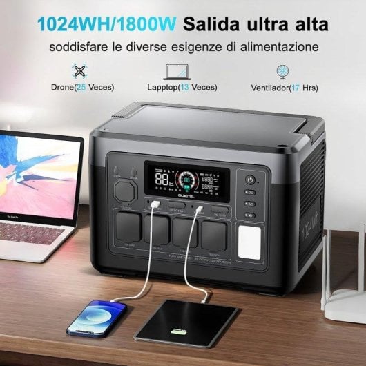 Estación de energía Oukitel P1000E Plus 1024Wh 4 puertos AC y USB Batería LiFePO4 Panel solar compatible
