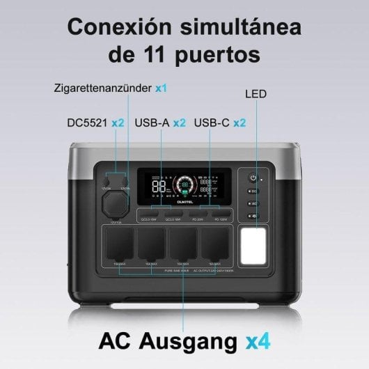 Estación de energía Oukitel P1000E Plus 1024Wh 4 puertos AC y USB Batería LiFePO4 Panel solar compatible