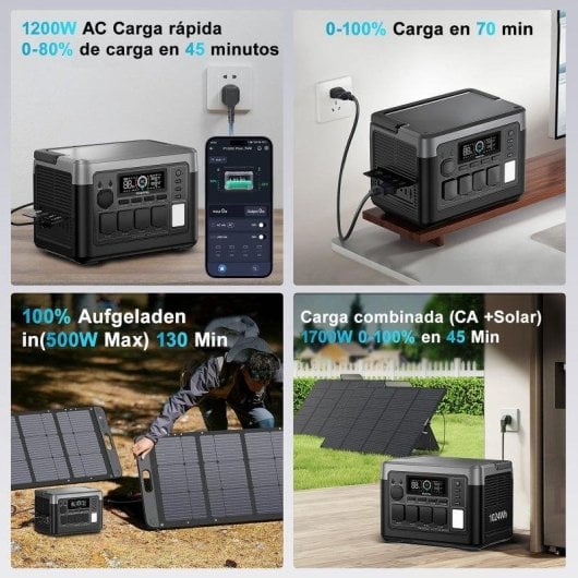 Estación de energía Oukitel P1000E Plus 1024Wh 4 puertos AC y USB Batería LiFePO4 Panel solar compatible