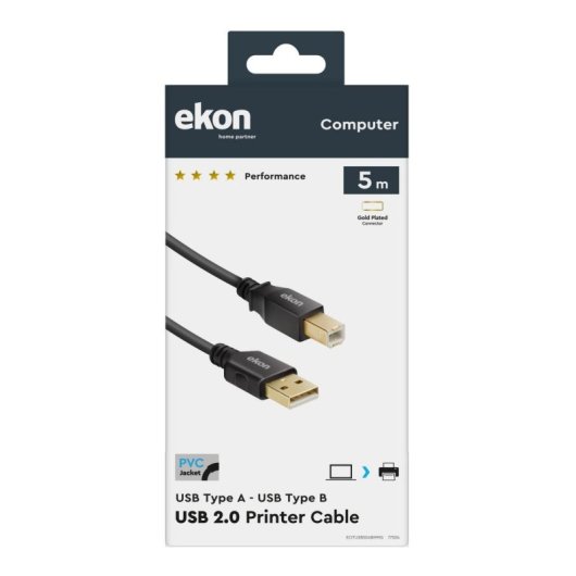 Kabel EKON USB A-B 5 m USB 2.0 Schwarz