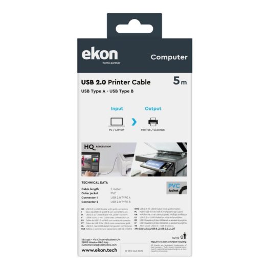 Kabel EKON USB A-B 5 m USB 2.0 Schwarz