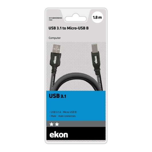 Cable USB Ekon USB A a Micro-USB 1,8 m USB 3.2 Gen 1 Negro