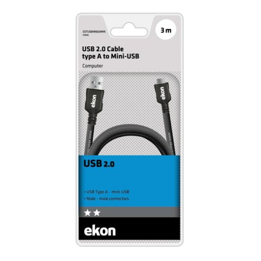Cable USB EKON ECITUSBMINI30MMK 3 m USB A a Mini-USB A Negro