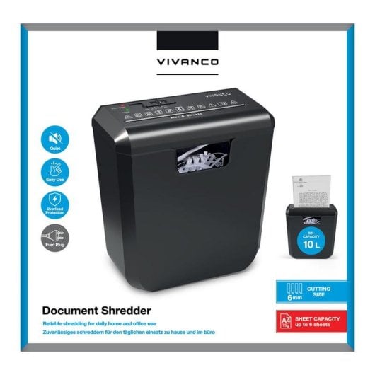 Destructeur de papier Vivanco VNSHREDL10 Coupe en bandes 6 mm