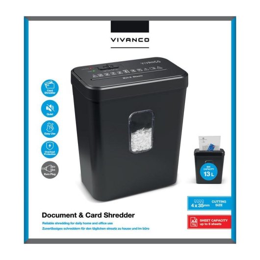 Trituradora de papel Vivanco VNSHREDL13CC 4x35 mm 13 L 6 hojas 72 dB