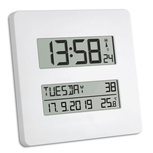 Horloge numerique de bureau TFA Dostmann Time Line LCD blanc