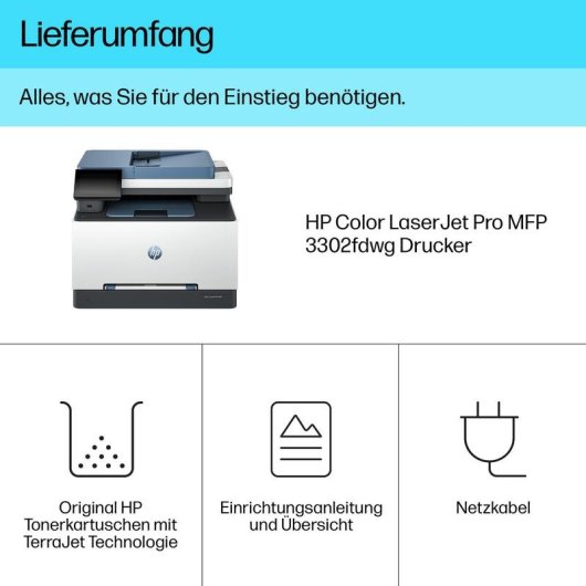 Impressora Laser Wi-Fi HP Color LaserJet Pro 3302fdwg multifunções