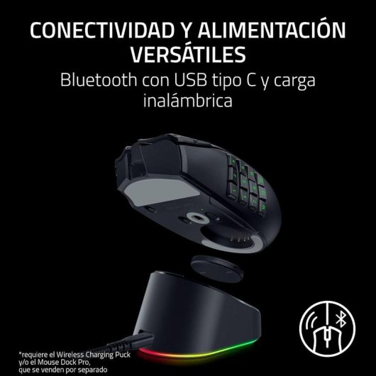 Ratón Razer Naga V3 Pro Bluetooth Radiofrequenza 30000 DPI Nero Pulsanti programmabili