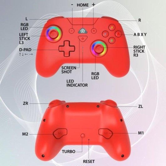 Mando Subsonic Sem Fio Bluetooth Vermelho LEDs RGB programaveis M1/M2 Switch