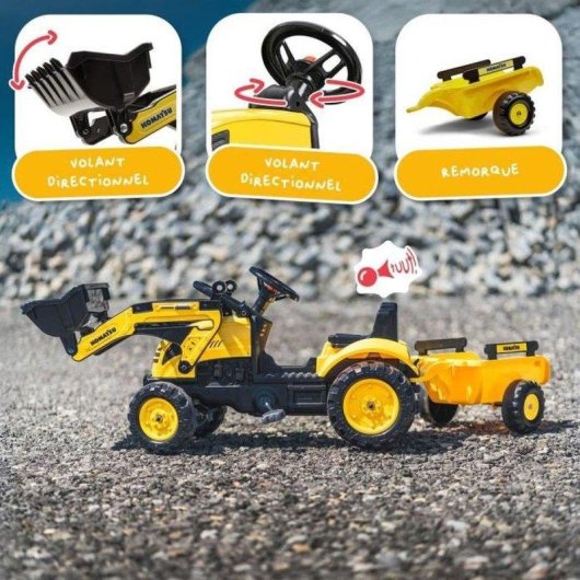 Tractopelle a pedales Falk Komatsu 2076M Pelle articulee Remorque Klaxon