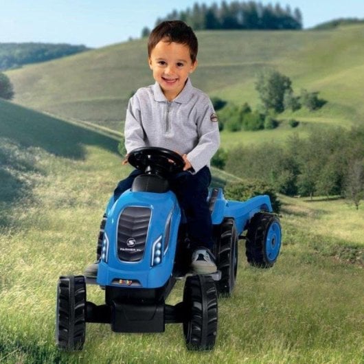Traktor mit Pedalen Smoby Farmer XL Blau mit abnehmbarem Anhaenger