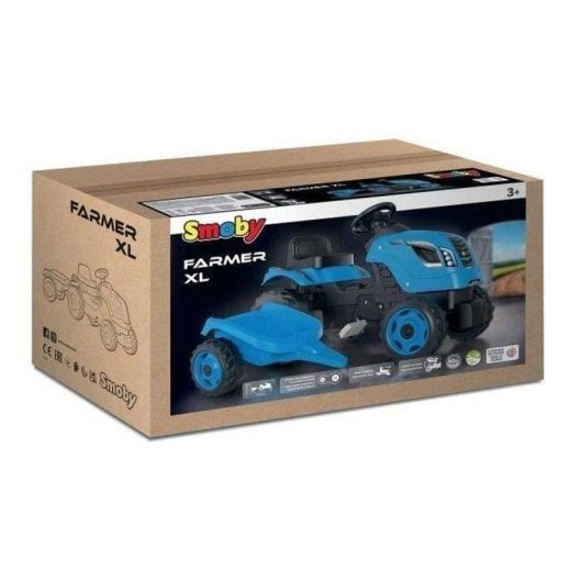 Traktor mit Pedalen Smoby Farmer XL Blau mit abnehmbarem Anhaenger
