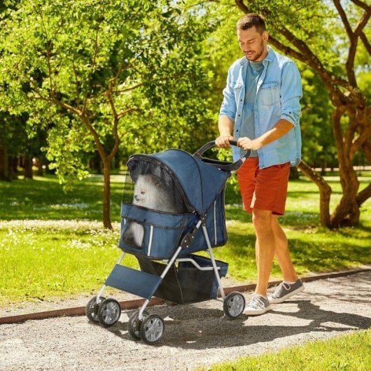 Passeggino per cani Aosom pieghevole con cestino Blu Scuro