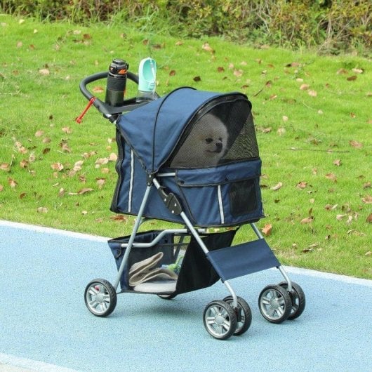 Passeggino per cani Aosom pieghevole con cestino Blu Scuro