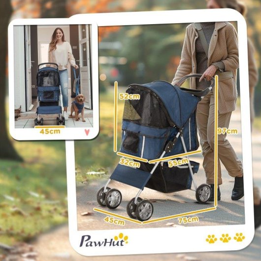Passeggino per cani Aosom pieghevole con cestino Blu Scuro