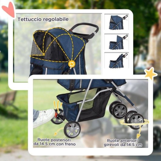 Passeggino per cani Aosom pieghevole con cestino Blu Scuro