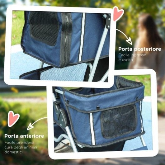 Passeggino per cani Aosom pieghevole con cestino Blu Scuro