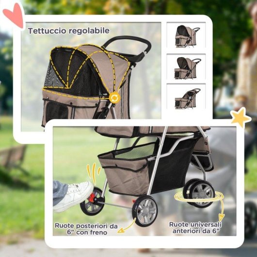 Passeggino per cani piccoli Aosom pieghevole 75x45x97 cm