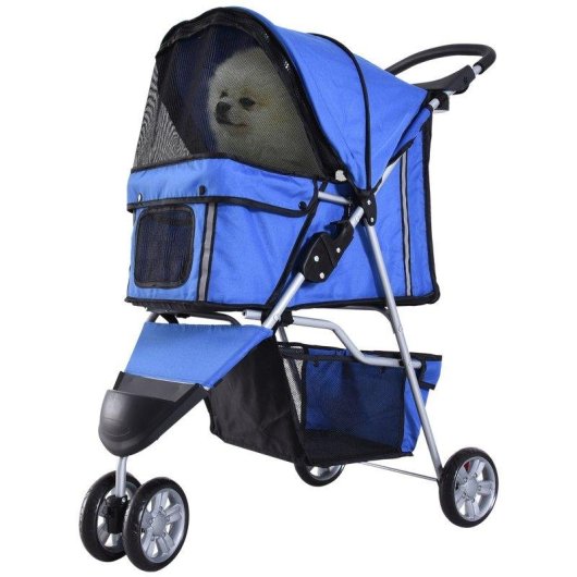 Aosom Passeggino per cani ripiegabile blu con freni, portabicchieri e cesto