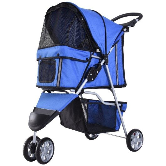 Aosom Passeggino per cani ripiegabile blu con freni, portabicchieri e cesto