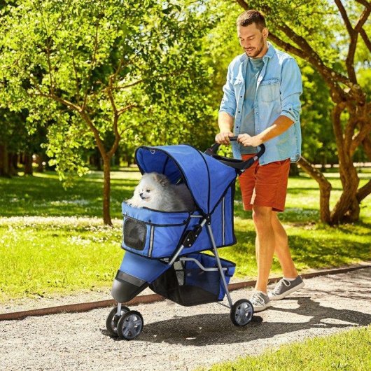 Aosom Passeggino per cani ripiegabile blu con freni, portabicchieri e cesto