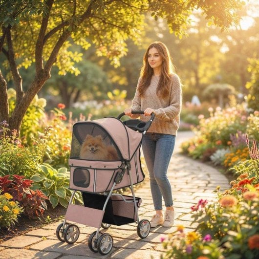 Passeggino per Cani Aosom Pieghevole con Ruote Girevoli e Freni