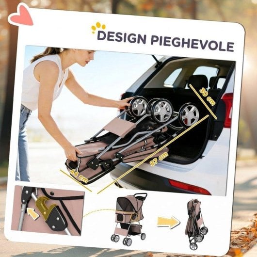 Passeggino per Cani Aosom Pieghevole con Ruote Girevoli e Freni