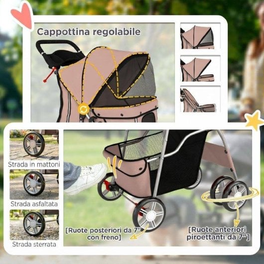Passeggino per Cani Aosom Pieghevole con Ruote Girevoli e Freni