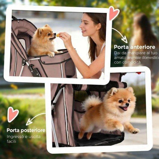 Passeggino per Cani Aosom Pieghevole con Ruote Girevoli e Freni