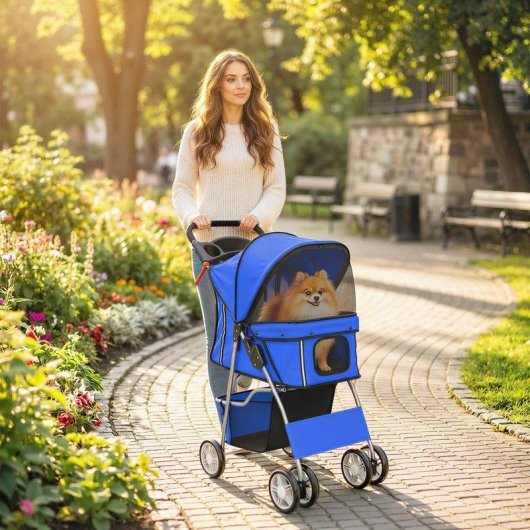 Carrozzina Aosom Pieghevole Cani Gatti Fino A 10kg Blu