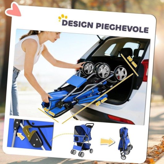 Carrozzina Aosom Pieghevole Cani Gatti Fino A 10kg Blu