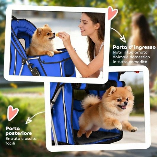 Carrozzina Aosom Pieghevole Cani Gatti Fino A 10kg Blu