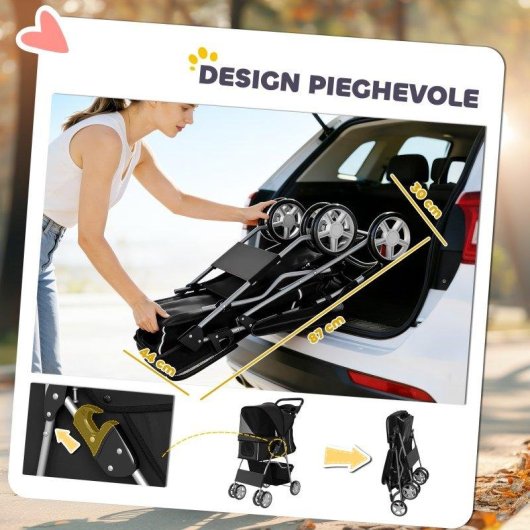 Passeggino per cani pieghevole Aosom con cestino e portabicchiere 10 kg
