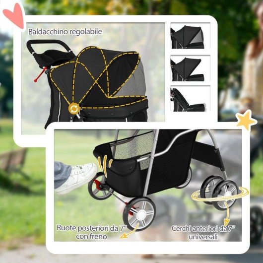Passeggino per cani pieghevole Aosom con cestino e portabicchiere 10 kg