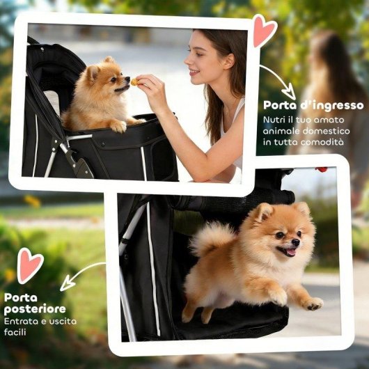 Passeggino per cani pieghevole Aosom con cestino e portabicchiere 10 kg