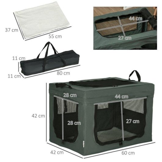 Trasportino Per Cani Mini E Gatti Aosom 60x42x42 cm Grigio