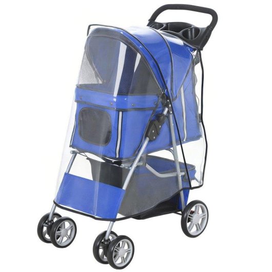 Passeggino per cani Aosom pieghevole con copertura antipioggia e cuscino lavabile blu