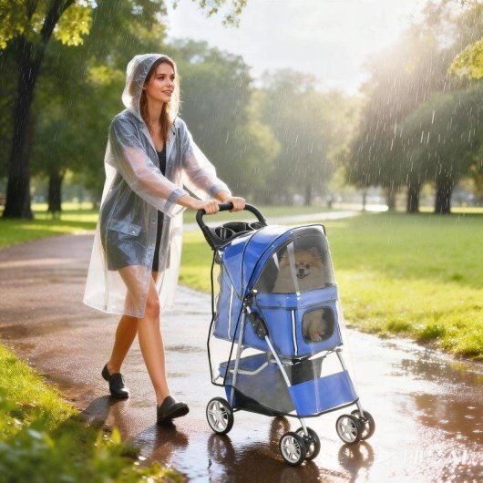Passeggino per cani Aosom pieghevole con copertura antipioggia e cuscino lavabile blu