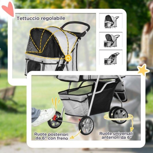 Passeggino per cani pieghevole Aosom con freni e cestino