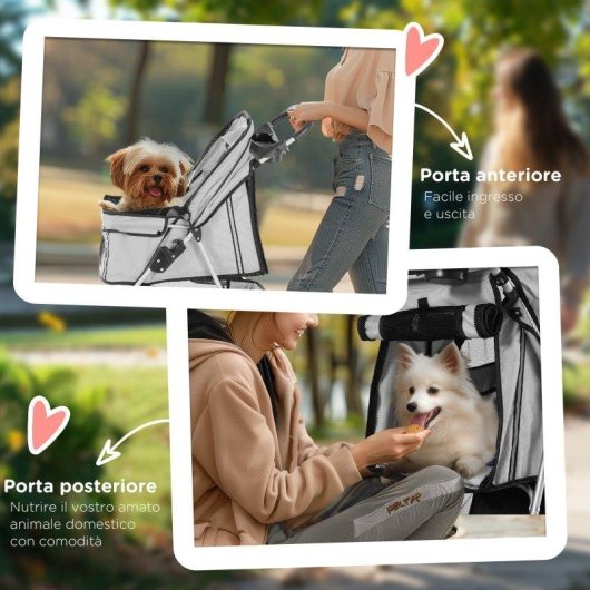 Passeggino per cani pieghevole Aosom con freni e cestino