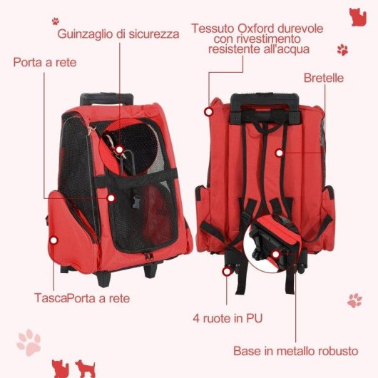 Trasportino Zaino 2 in 1 Aosom 42x25x55cm Rosso